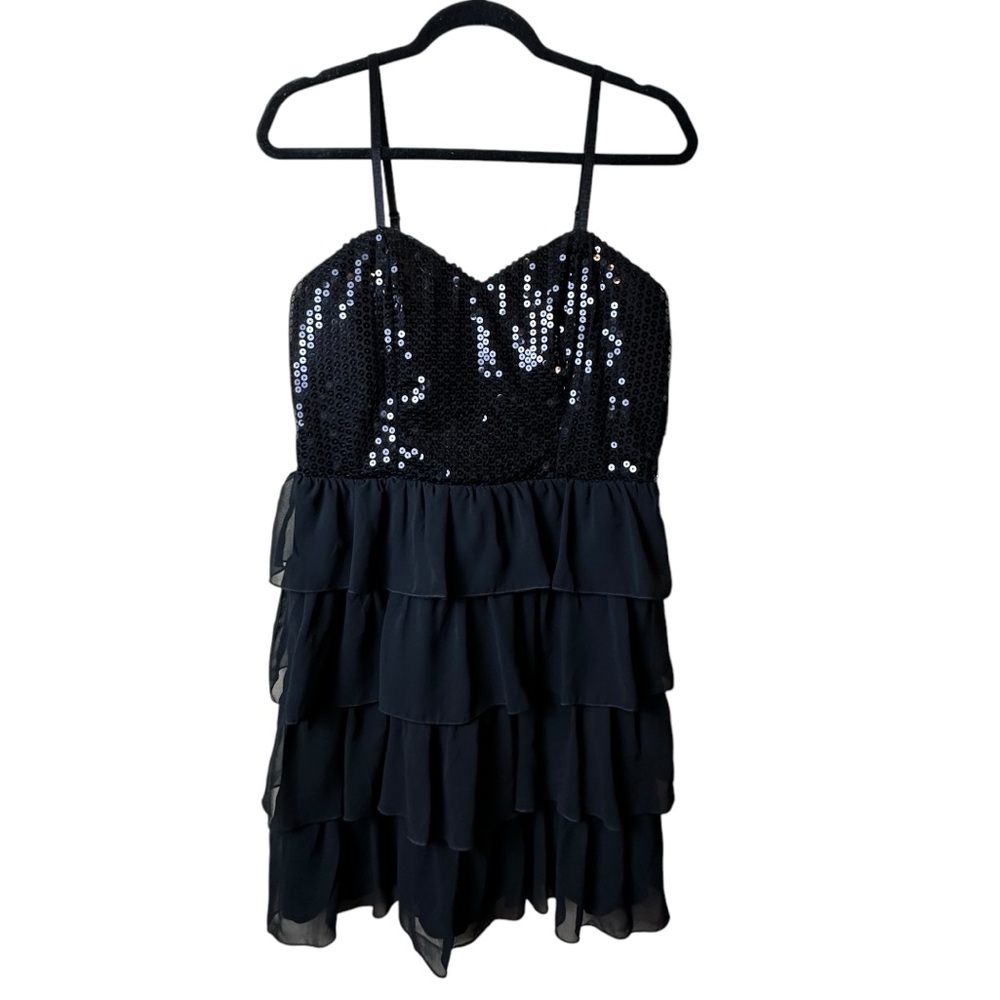 B Wear NWT Black Sequin Short Ruffle Party Prom Homecoming Dress Juniors Size 11
